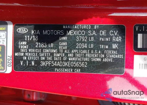 2019 Kia Forte Ex from USA, damaged, VIN 3KPF54AD3KE056562